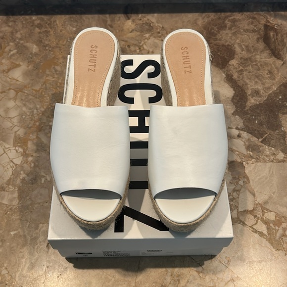 Women’s SCHUTZ Thalia White and Tan Espadrille Wedge Platform - Picture 3 of 16